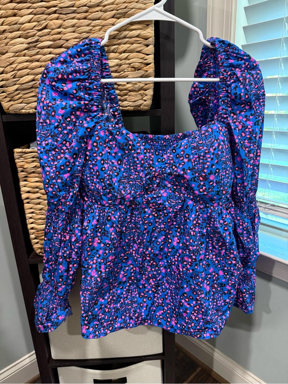 Lilly Pulitzer Blue Dot Square-Neck Babydoll Top NWT - Preslee Long Sleeve